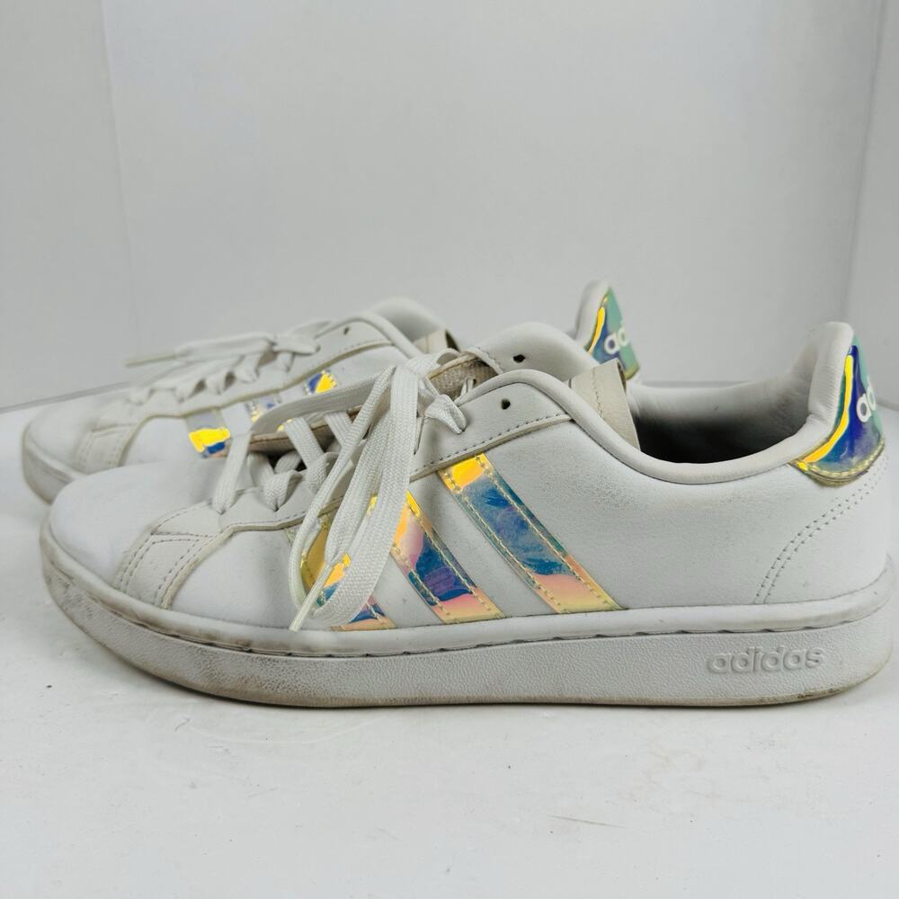Womens Adidas Cloudfoam Comfort Iridescent Stripes Leather Sneakers Size 8.5